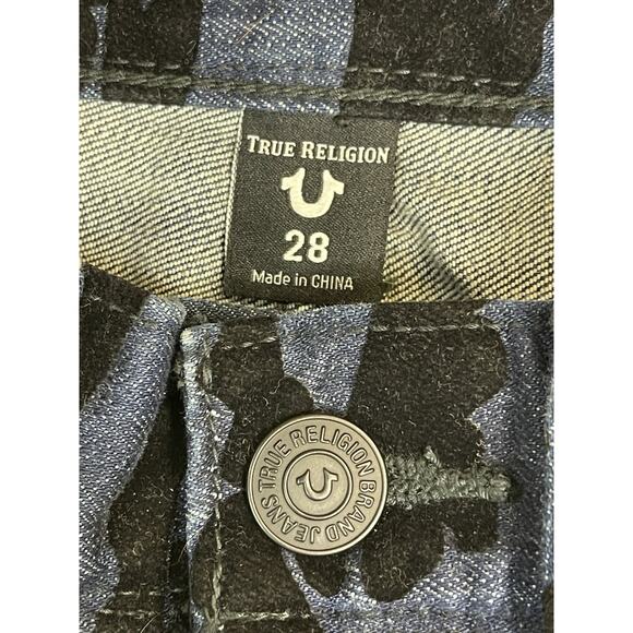 True Religion Jeans Mens 28 Blue Camo Relaxed Skinny Mid Rise Stretch Denim - Picture 4 of 15